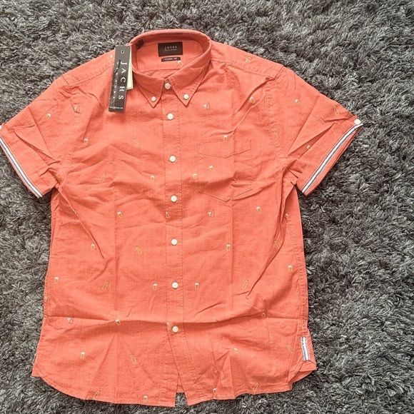 Jachs NY Men's Short Sleeve red Collar Button Down Shirt Size Medium - Picture 14 of 14
